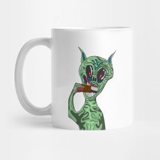 Spooky Cartoon Alien Eating A Chocolate Bar Mug